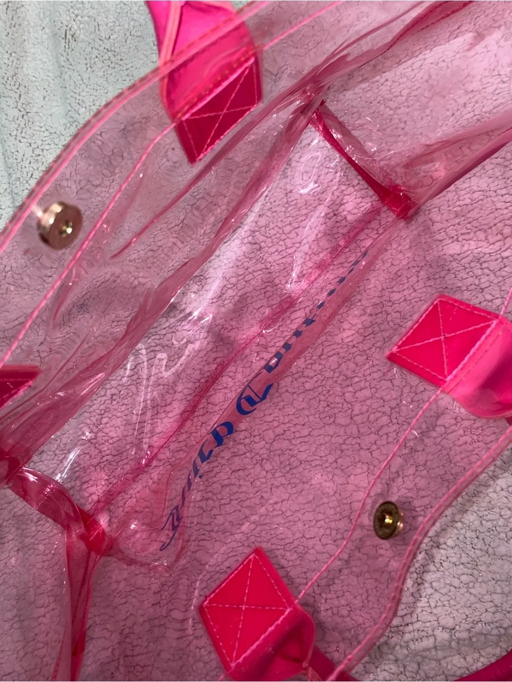Juicy Couture Pink Clear PVC Tote Bag Blue Logo Beach Pool Shopper y2k